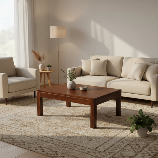 Solid Mahogany Timber Coffee Table - Light Pecan