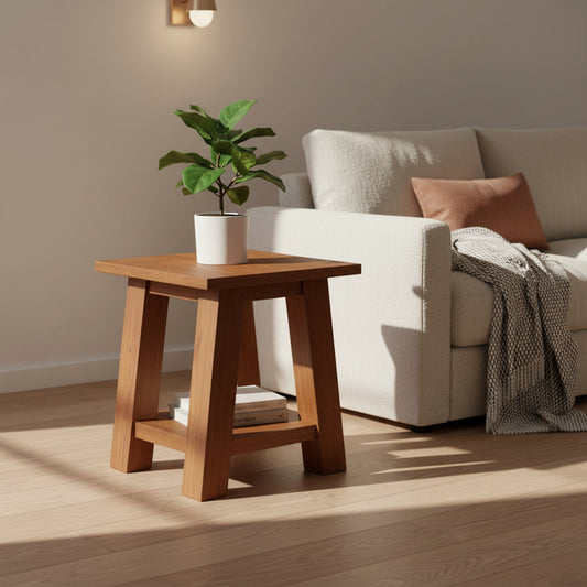 Tokyo Solid Mahogany Timber Lamp Table- Light Pecan