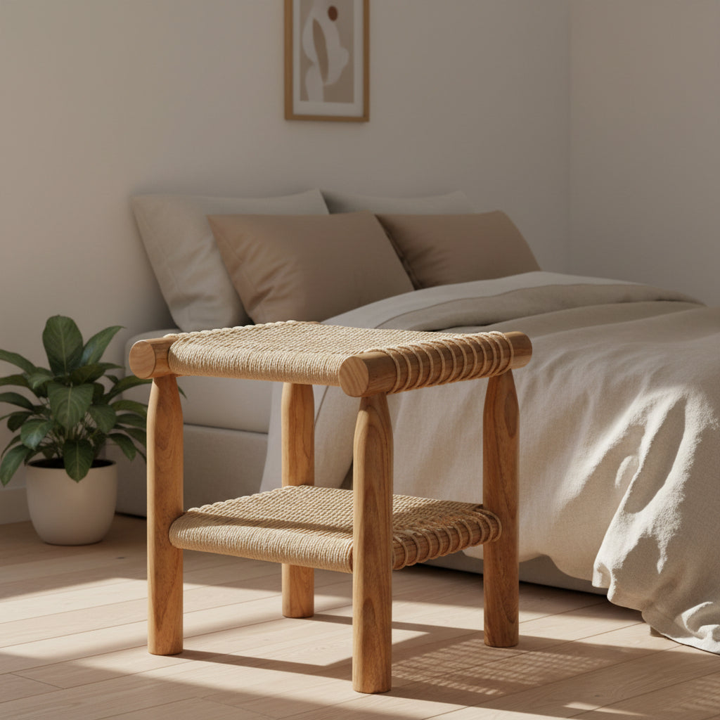 Kelly Handwoven Rattan Lamp Table- Almond
