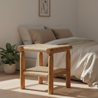 Kelly Handwoven Rattan Lamp Table- Almond