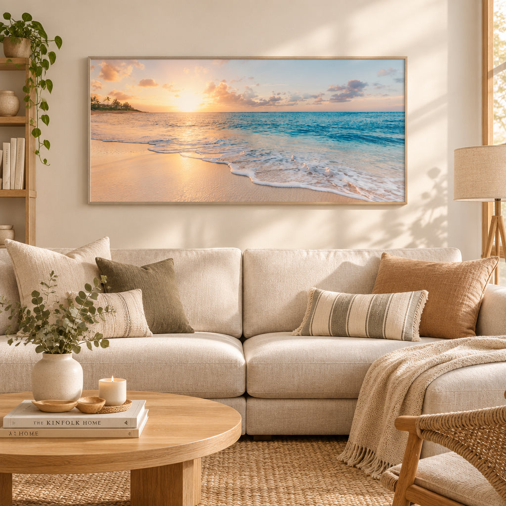 Ocean and Beach White Frame Canvas - 60cmx120cm
