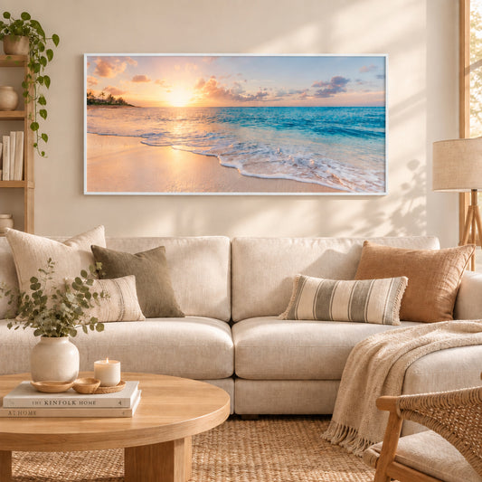 Ocean and Beach White Frame Canvas - 60cmx120cm