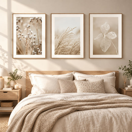Dried Flower Framed Canvas Wall Art – Set of 3, Wood Frame 60 × 90cm
