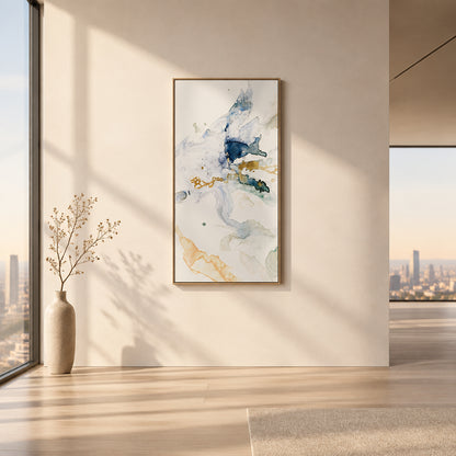 Abstract Watercolour Framed Canvas Wall Art – Black Frame 40 × 80cm