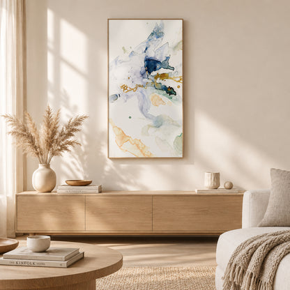 Abstract Watercolour Framed Canvas Wall Art – Black Frame 40 × 80cm