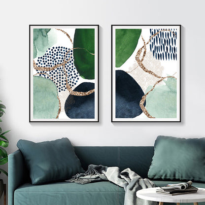 Abstract Green and Navy 2 Sets Black Frame Canvas