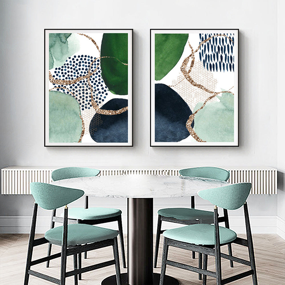 Abstract Green and Navy 2 Sets Black Frame Canvas