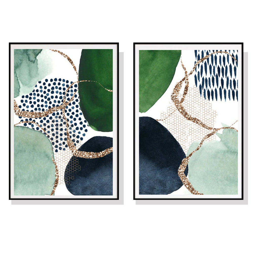 Abstract Green and Navy 2 Sets Black Frame Canvas