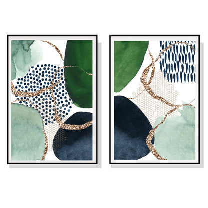 Abstract Green and Navy 2 Sets Black Frame Canvas