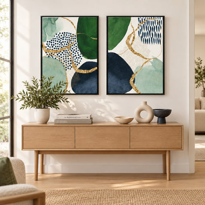Abstract Green and Navy 2 Sets Black Frame Canvas