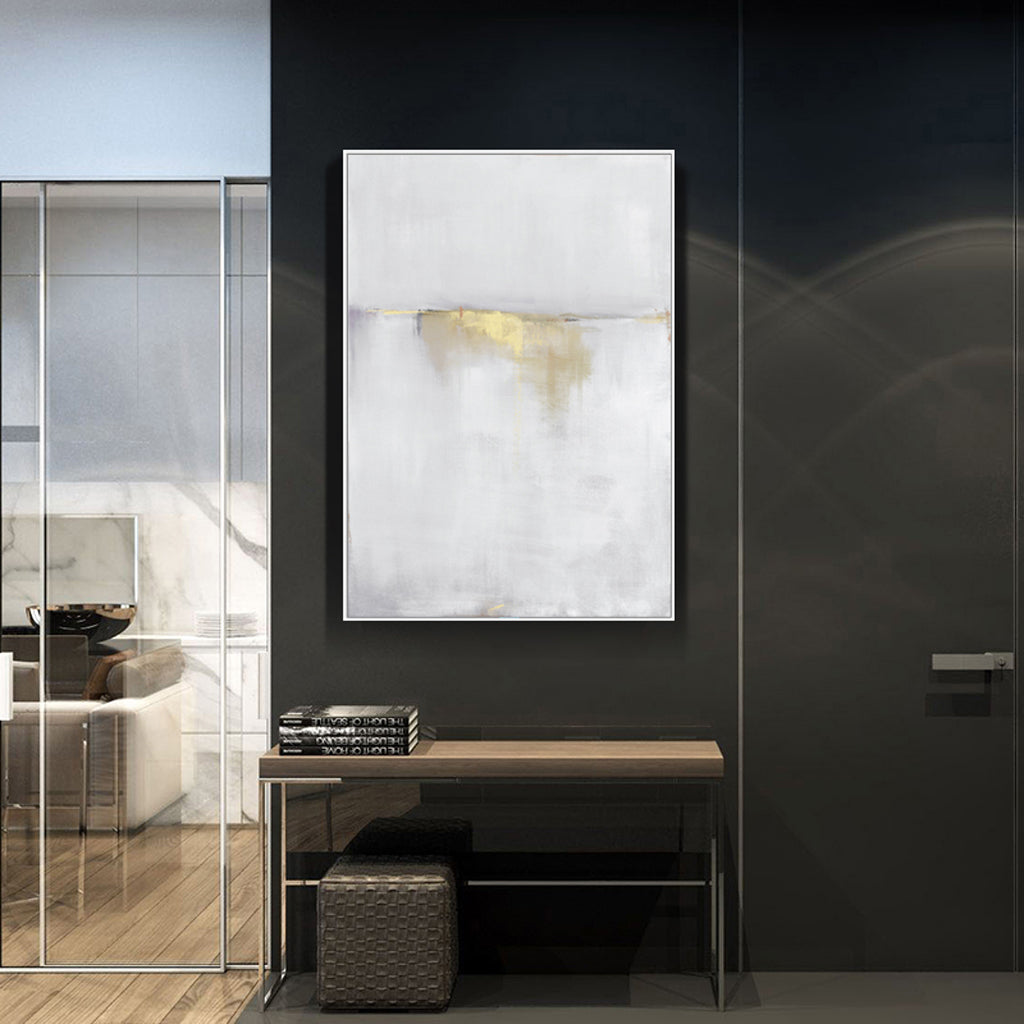 Abstract gold white single II White Frame Canvas