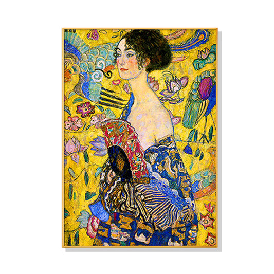 Lady With A fan By Klimt Gold Frame Canvas