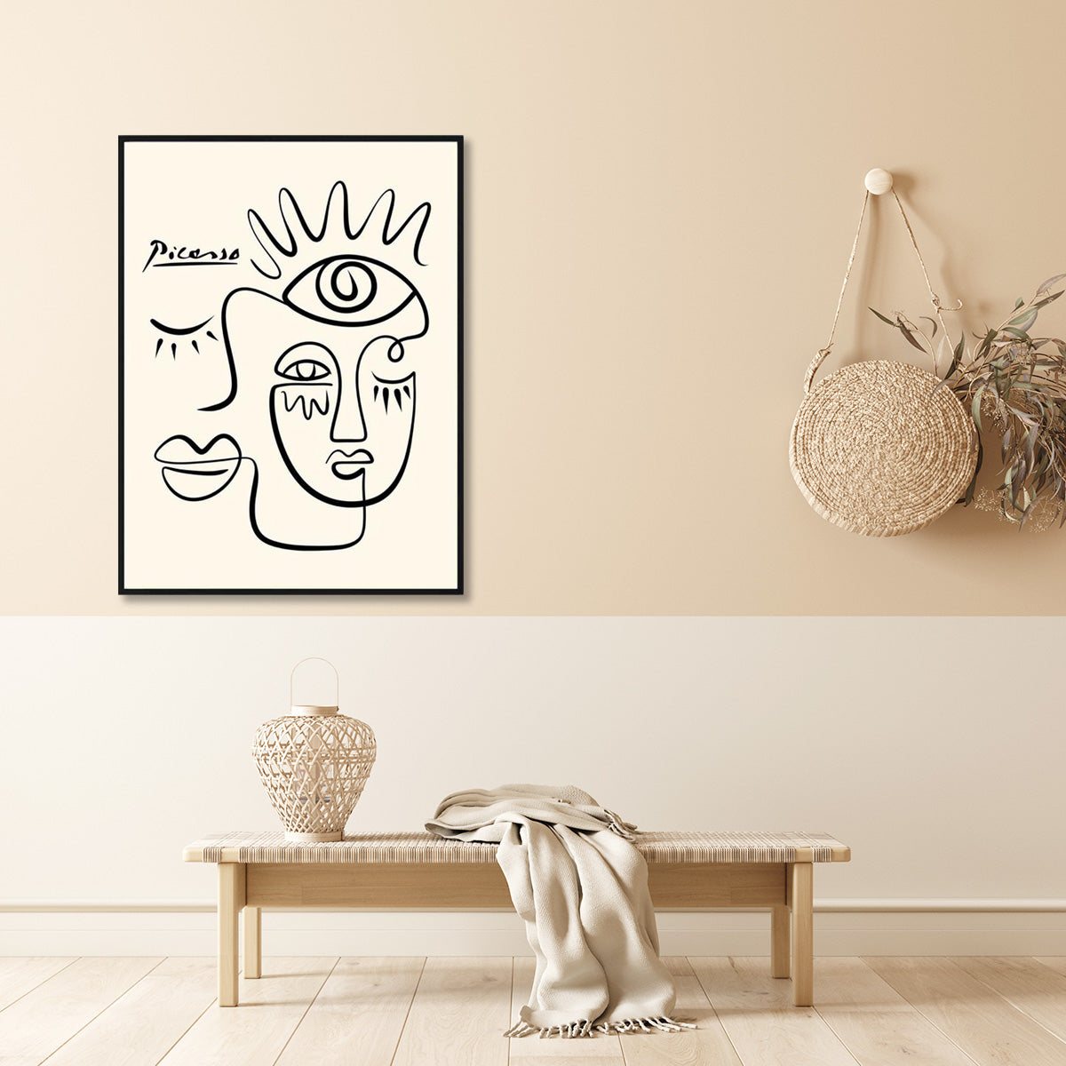 Line Art By Pablo Picasso - Black Frame Canvas