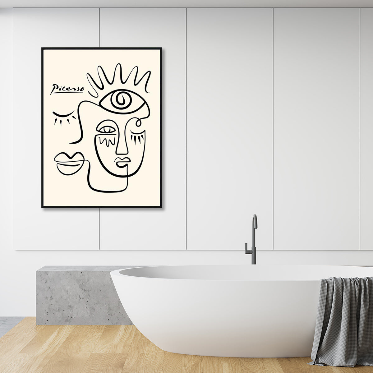 Line Art By Pablo Picasso - Black Frame Canvas
