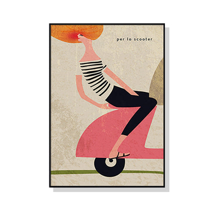 Girl on Scooter Black Frame Canvas