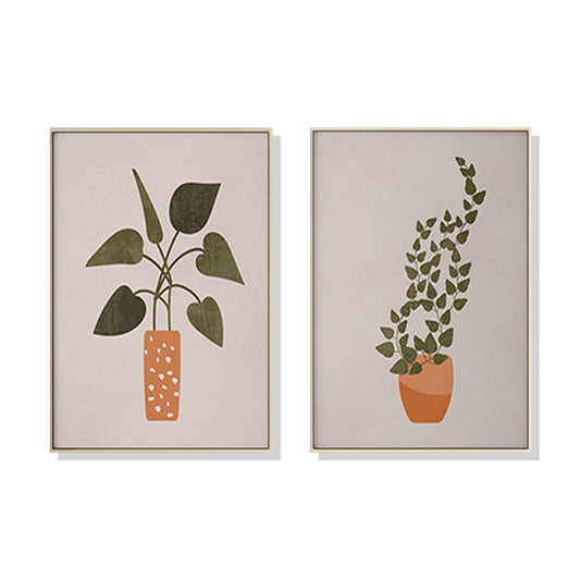 Boho Botanical Art 2 Sets Gold Frame Canvas