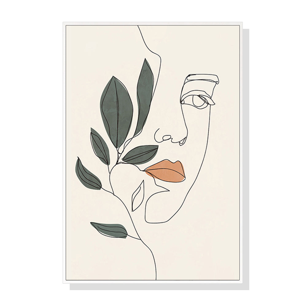Line Art Girl Face White Frame Canvas