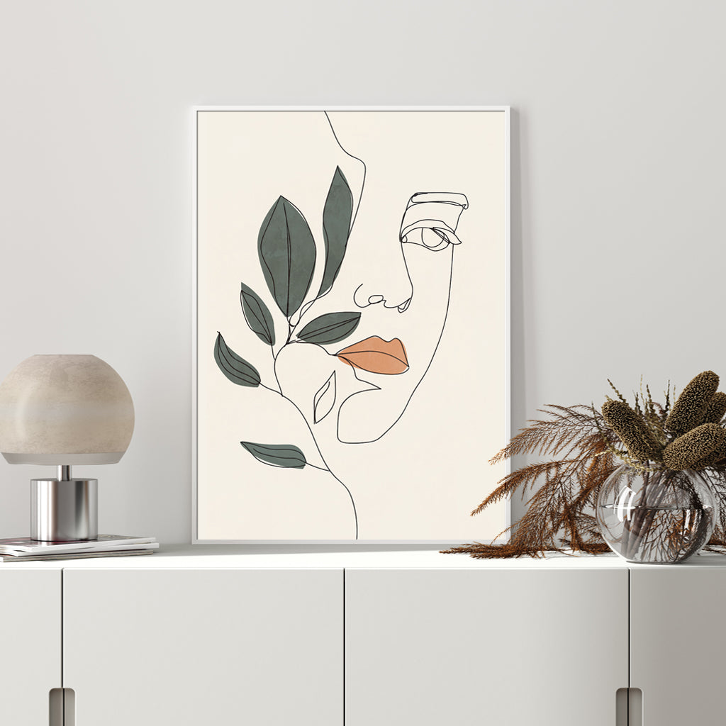 Line Art Girl Face White Frame Canvas