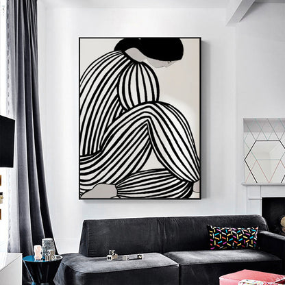 Mid Century Figure Black Frame Canvas