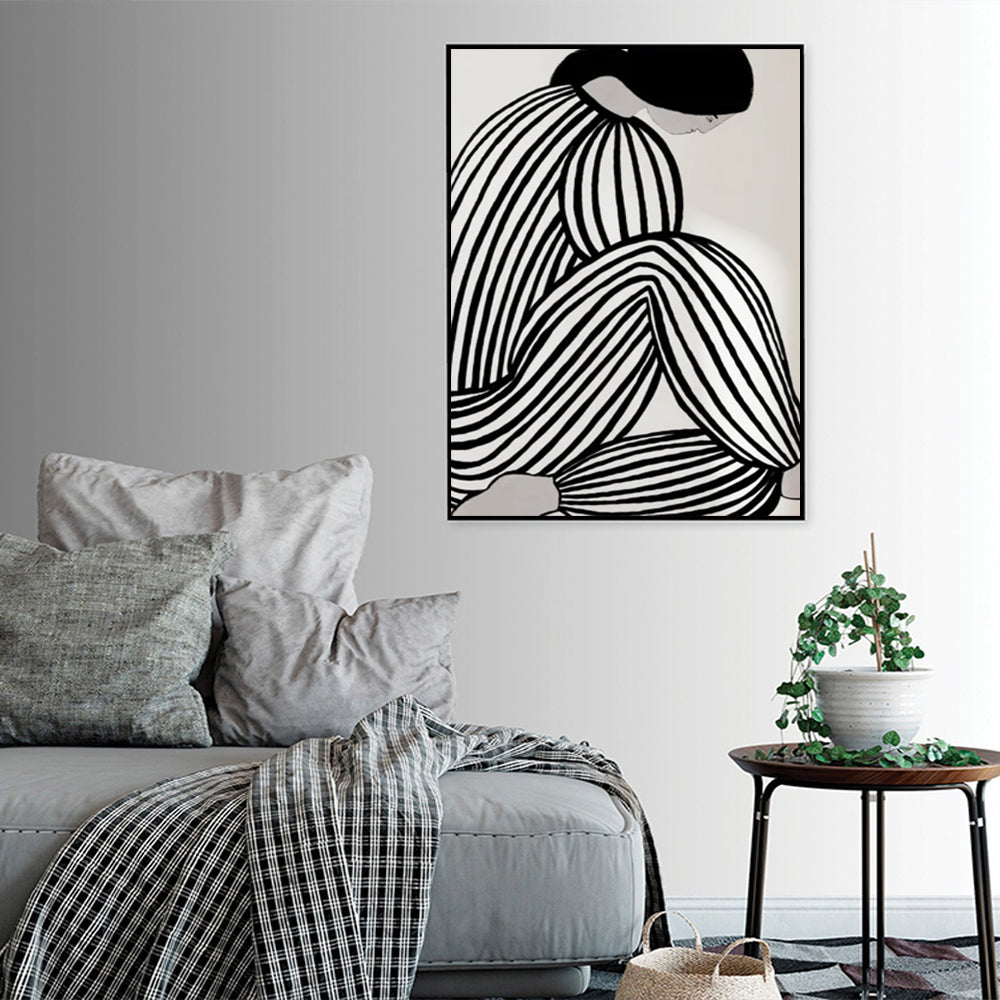 Mid Century Figure Black Frame Canvas