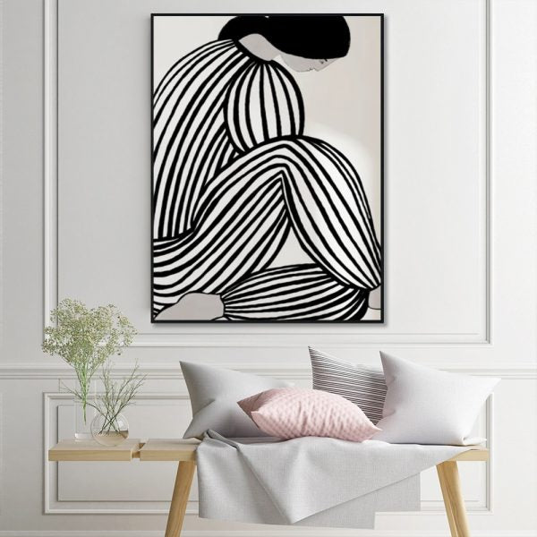 Mid Century Figure Black Frame Canvas