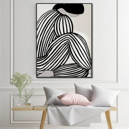 Mid Century Figure Black Frame Canvas