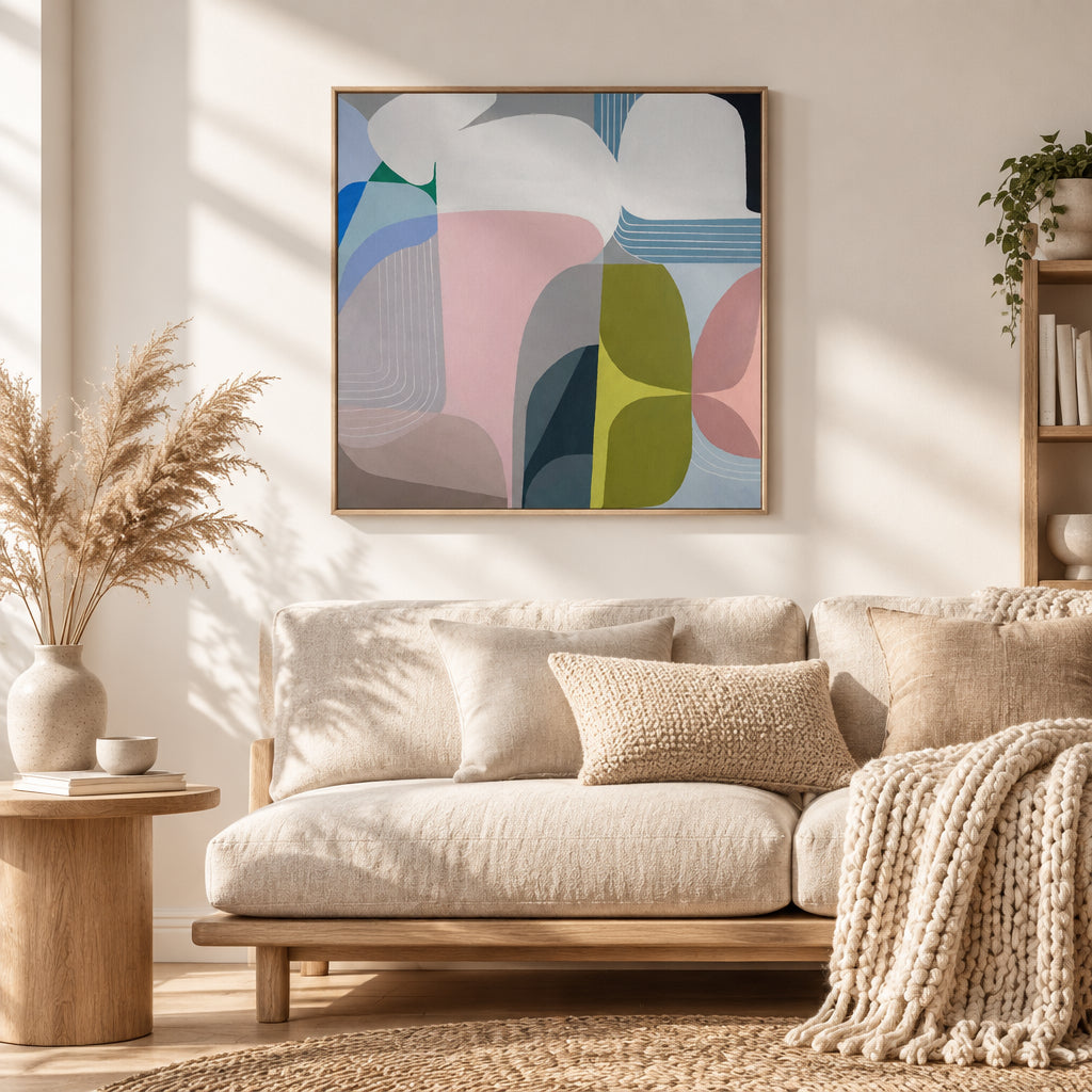 Skyways Framed Canvas Wall Art – Black Frame 90 × 90cm