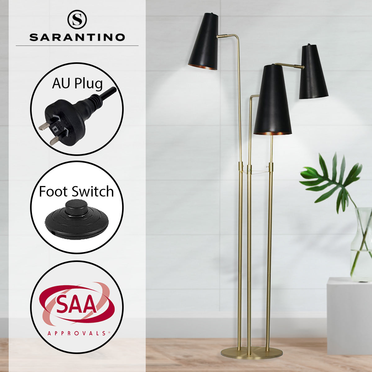Sarantino Three Metal Shade Modern Floor Lamp