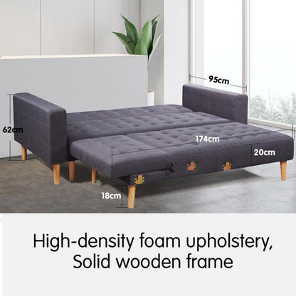 Sarantino Linen Fabric Corner Sofa Bed with Chaise Furniture - Dark Grey