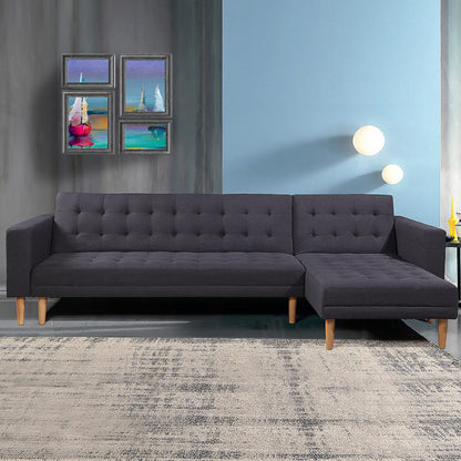 Sarantino Linen Fabric Corner Sofa Bed with Chaise Furniture - Dark Grey