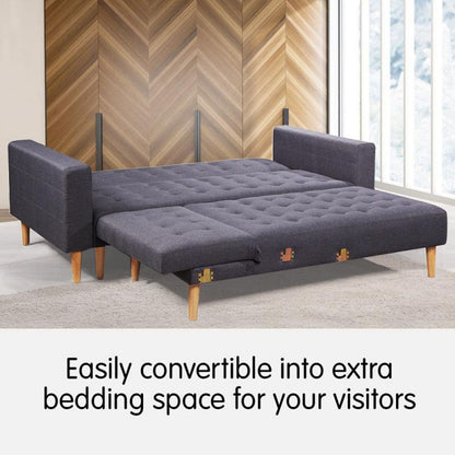 Sarantino Linen Fabric Corner Sofa Bed with Chaise Furniture - Dark Grey
