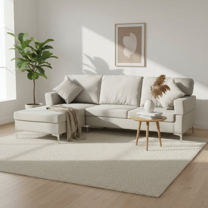 Sarantino Linen Corner Sofa w/Right Chaise Seat - Light Grey