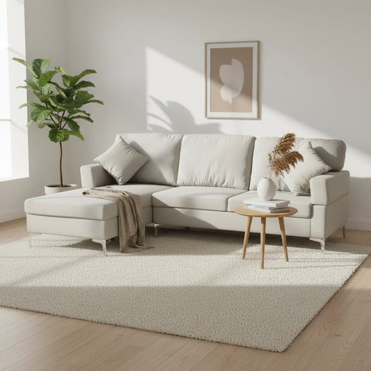 Sarantino Linen Corner Sofa w/Right Chaise Seat - Light Grey