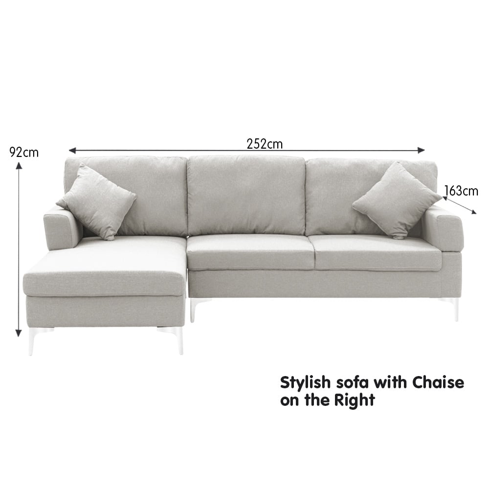 Sarantino Linen Corner Sofa w/Right Chaise Seat - Light Grey