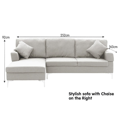 Sarantino Linen Corner Sofa w/Right Chaise Seat - Light Grey