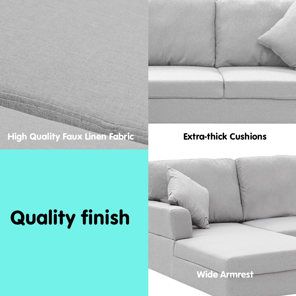 Sarantino Linen Corner Sofa w/Right Chaise Seat - Light Grey