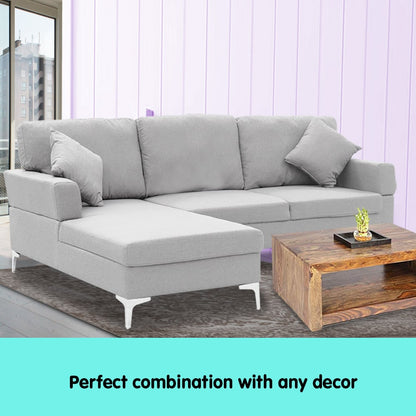 Sarantino Linen Corner Sofa w/Right Chaise Seat - Light Grey