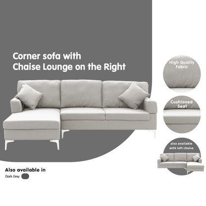 Sarantino Linen Corner Sofa w/Right Chaise Seat - Light Grey