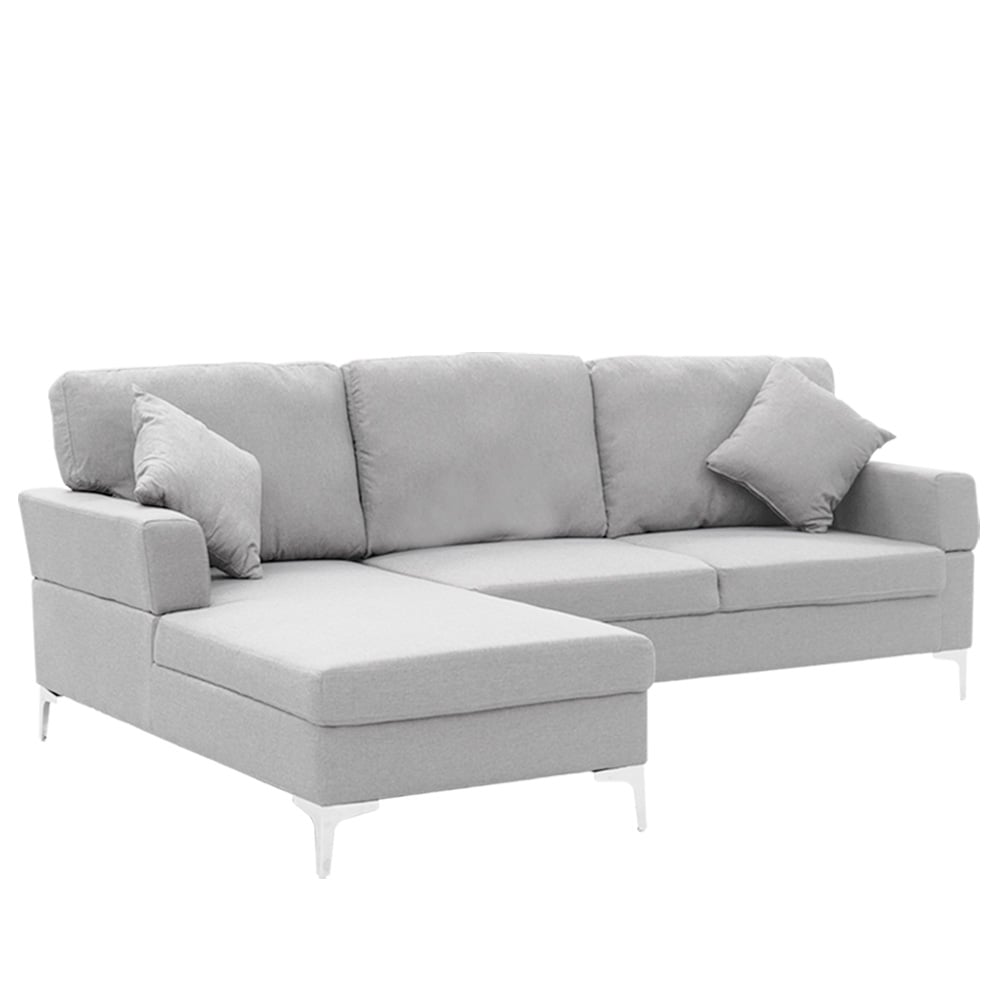 Sarantino Linen Corner Sofa w/Right Chaise Seat - Light Grey