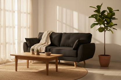 Sarantino 3 Seater Modular Linen Fabric Sofa Bed- Black