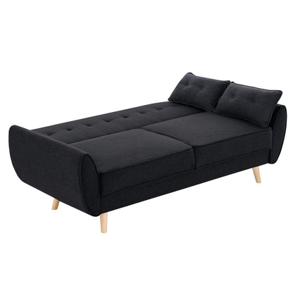 Sarantino 3 Seater Modular Linen Fabric Sofa Bed- Black