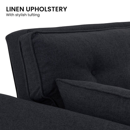 Sarantino 3 Seater Modular Linen Fabric Sofa Bed- Black