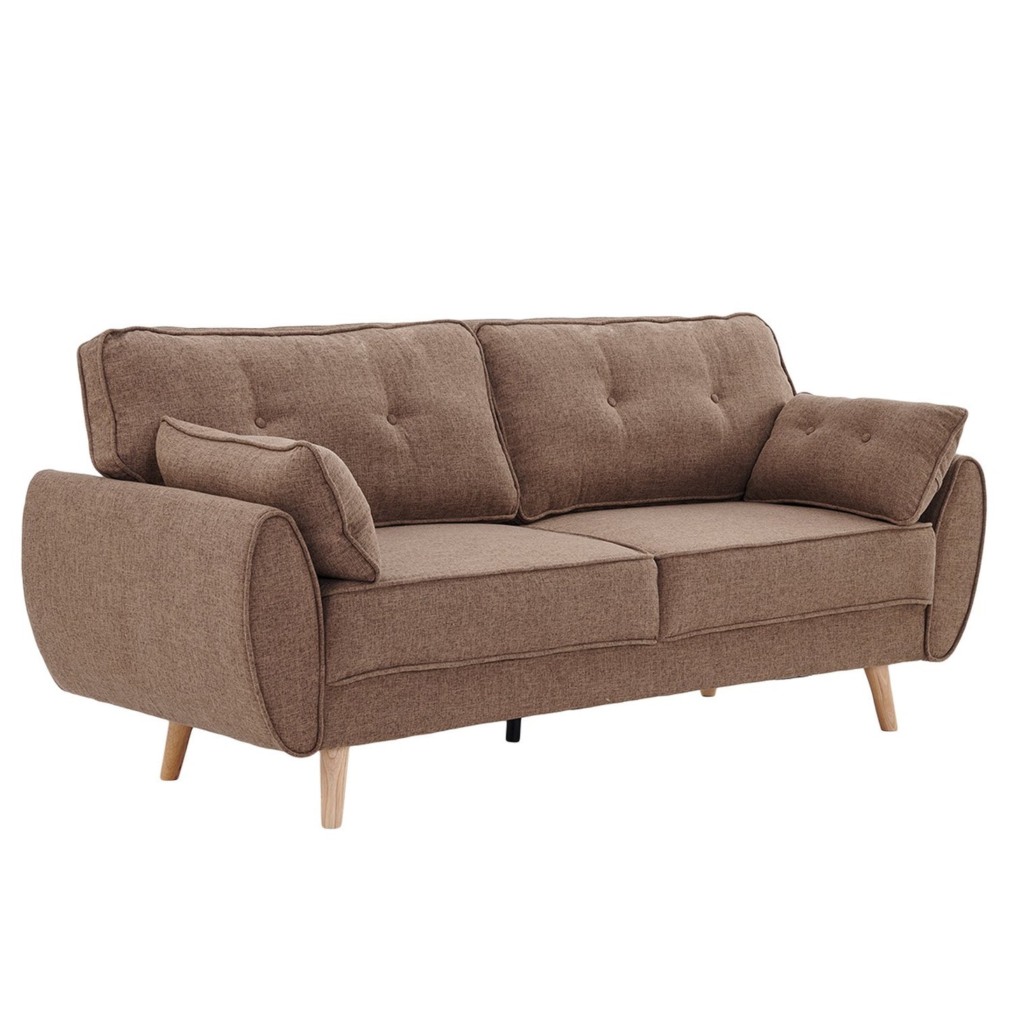 Sarantino 3 Seater Modular Linen Fabric Sofa Bed - Brown