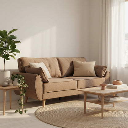 Sarantino 3 Seater Modular Linen Fabric Sofa Bed- Brown