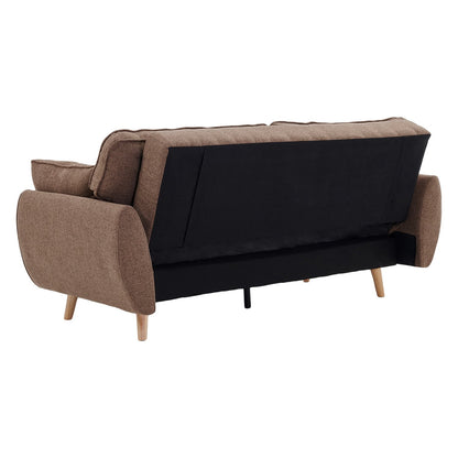 Sarantino 3 Seater Modular Linen Fabric Sofa Bed- Brown