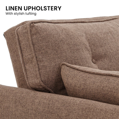 Sarantino 3 Seater Modular Linen Fabric Sofa Bed- Brown