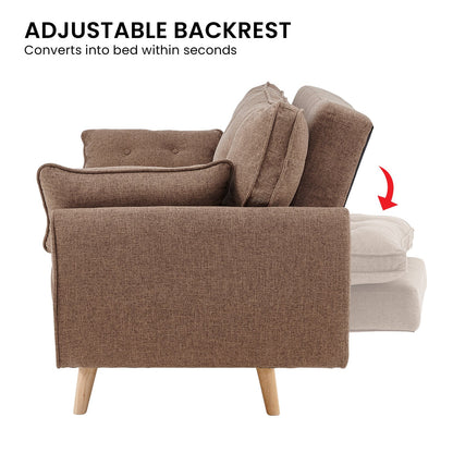 Sarantino 3 Seater Modular Linen Fabric Sofa Bed- Brown