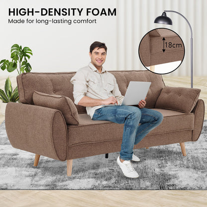 Sarantino 3 Seater Modular Linen Fabric Sofa Bed- Brown