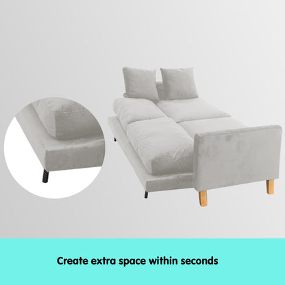 Sarantino 3 Seater Faux Velvet Sofa Bed - Light Grey