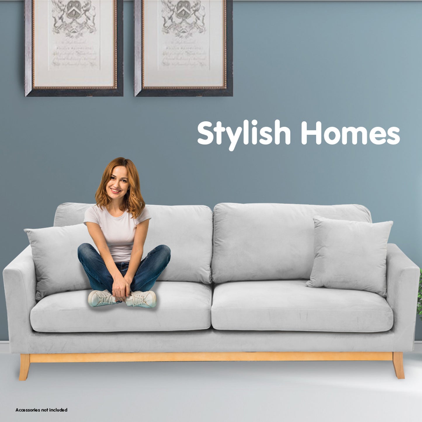 Sarantino 3 Seater Faux Velvet Sofa Bed - Light Grey